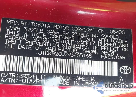 2009 Toyota Prius из США, поврежденный, VIN JTDKB20U293465165